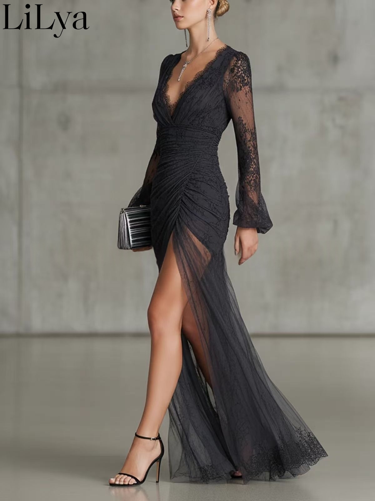 Black Lace Evening Dress Woman - Briar Cosplay Prop ulasan dan harga